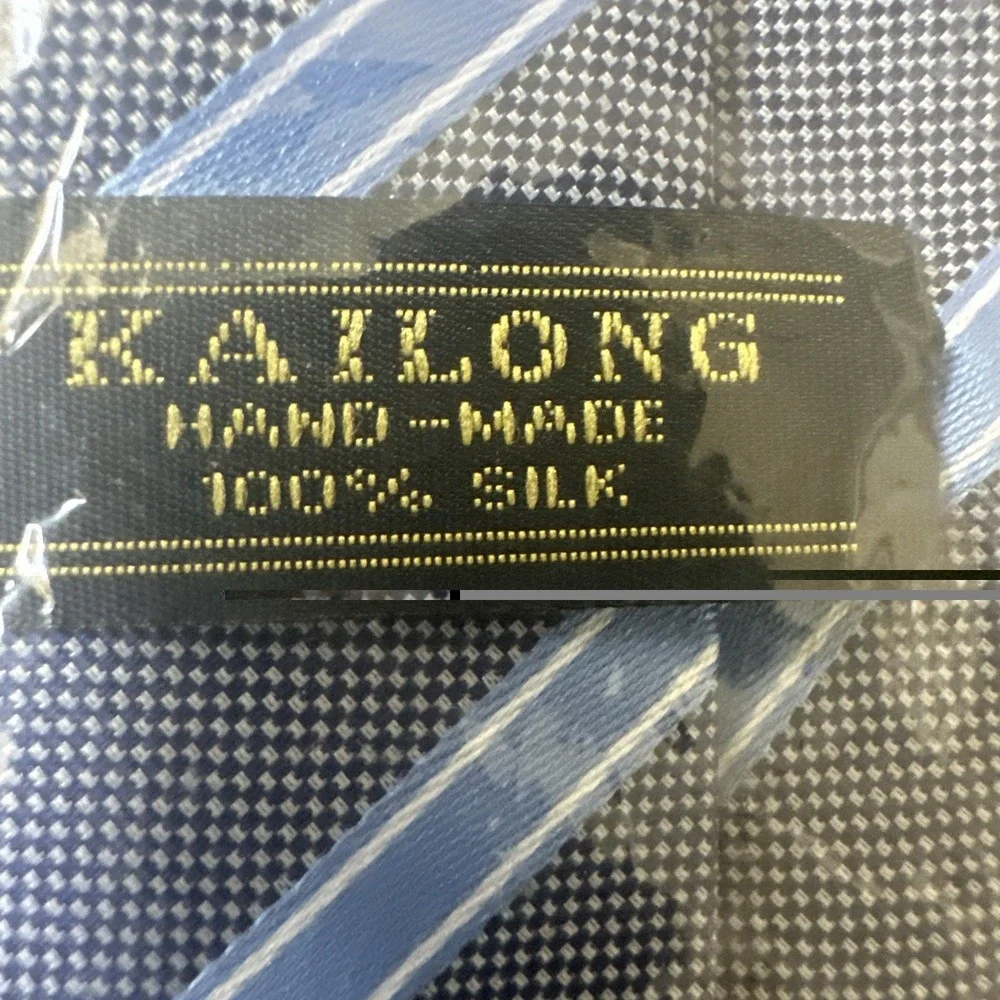 Kailong Men's Handmade 100% Silk Tie Navy Light Blue Striped Necktie New